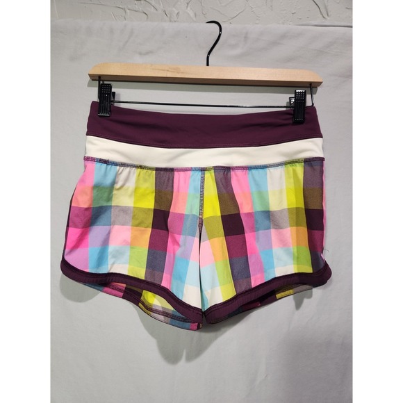 lululemon athletica Pants - Lululemon Groovy Run Shorts Women's 2 Multi Plaid Plum Stretch Lined 4.5 Inseam